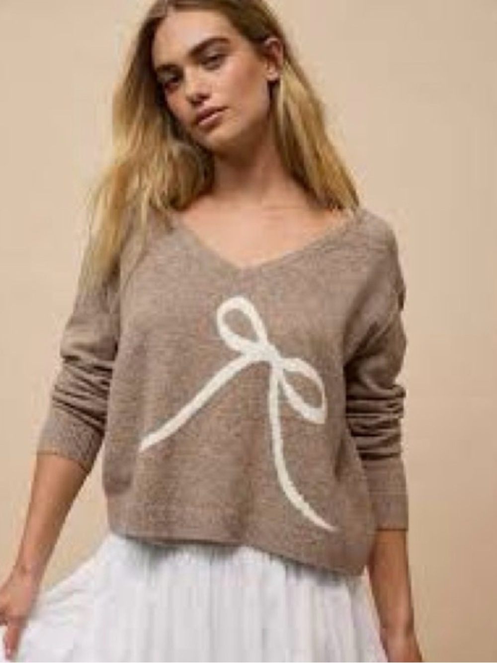 American Eagle Whoa So Soft Vneck Bow sweater